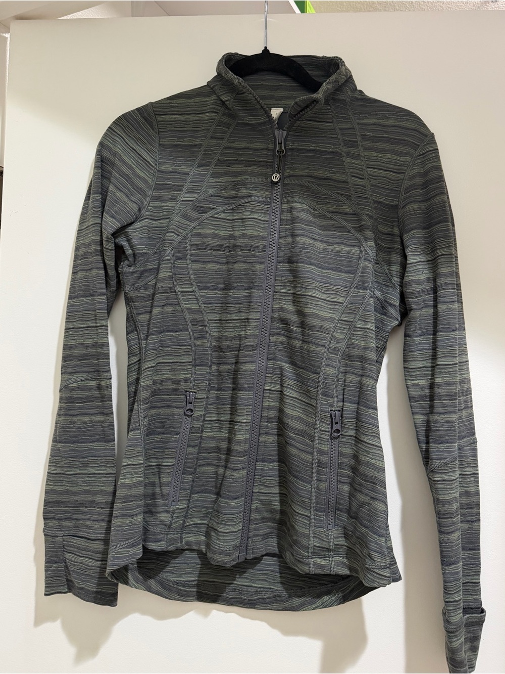 lululemon athletica Striped Zip-Up Hoodie in Olive Green and Gray